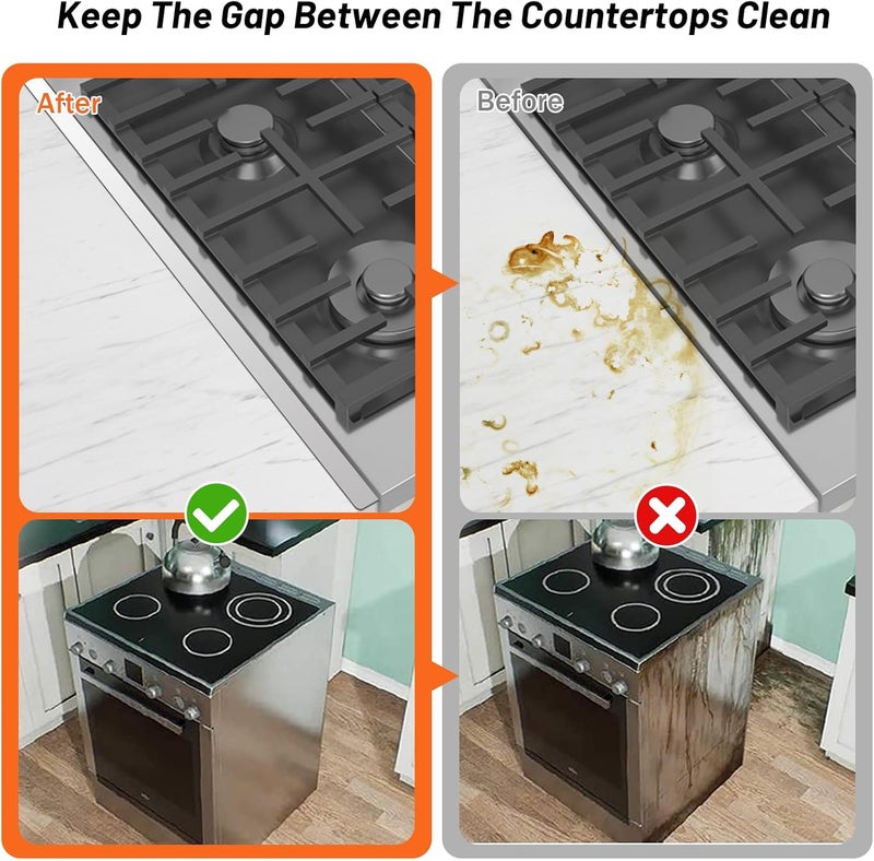LIFFEE Stainless Steel Stove Gap Covers (2PCS),Stove Gap Filler,Range Trim Kit,Stove Gap Guard for Kitchen Oven Between Stovetop and Counter,Easy Clean Heat Resistant,Adjustable Length 13.8'' to 27.5''Silver - Image 3